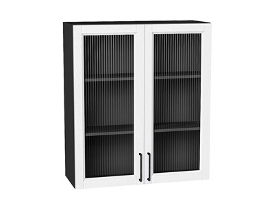 Шкаф верхний с 2-мя остекленными дверцами Сканди Graphite, White Silkwood, 920, 800 В*Ш*Г 920*800*320, фасад МДФ/Стекло  White Silkwood, корпус  Graphite ms2510VVT_70227