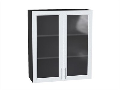 Шкаф верхний с 2-мя остекленными дверцами Сканди Graphite, White Softwood, 920, 800 В*Ш*Г 920*800*320, фасад МДФ/Стекло  White Softwood, корпус  Graphite ms2510VVT_56220