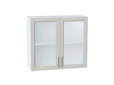 Шкаф верхний с 2-мя остекленными дверцами Сканди Белый, Cappuccino Softwood, 720, 800 В*Ш*Г 716*800*320, фасад МДФ/Стекло  Cappuccino Softwood, корпус  Белый ms2510VVT_41646