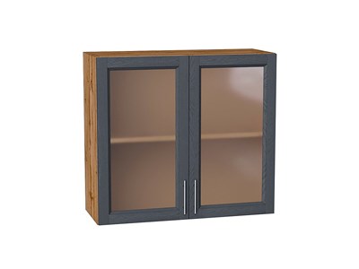 Шкаф верхний с 2-мя остекленными дверцами Сканди Дуб Вотан, Graphite Softwood, 720, 800 В*Ш*Г 716*800*320, фасад МДФ/Стекло  Graphite Softwood, корпус  Дуб Вотан ms2510VVT_62963