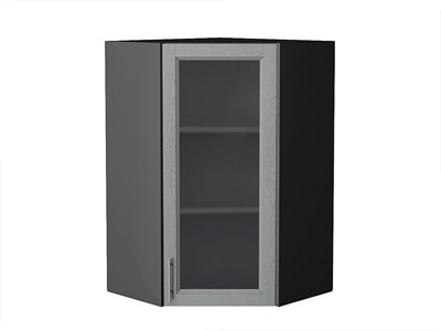 Шкаф верхний угловой остекленный Сканди Graphite, Grey Softwood, 920 В*Ш*Г 920*600*600, фасад МДФ/Стекло  Grey Softwood, корпус  Graphite ms2510VVT_41717