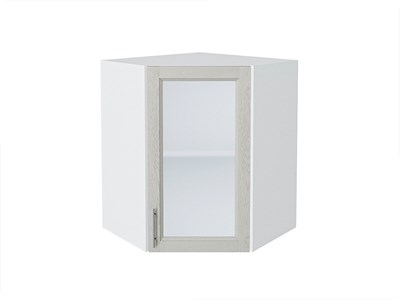 Шкаф верхний угловой остекленный Сканди Белый, Cappuccino Softwood, 720 В*Ш*Г 716*600*600, фасад МДФ/Стекло  Cappuccino Softwood, корпус  Белый ms2510VVT_41701