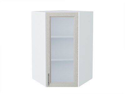 Шкаф верхний угловой остекленный Сканди Белый, Cappuccino Softwood, 920 В*Ш*Г 920*600*600, фасад МДФ/Стекло  Cappuccino Softwood, корпус  Белый ms2510VVT_41712