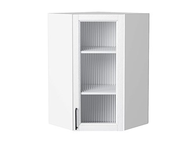Шкаф верхний угловой остекленный Сканди Белый, White Silkwood, 920 В*Ш*Г 920*600*600, фасад МДФ/Стекло  White Silkwood, корпус  Белый ms2510VVT_70247