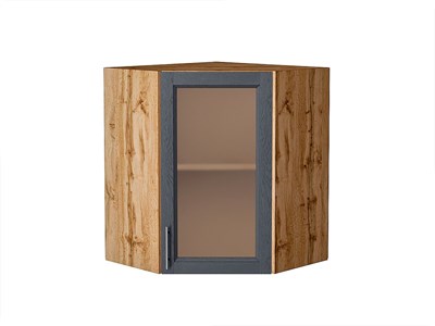 Шкаф верхний угловой остекленный Сканди Дуб Вотан, Graphite Softwood, 720 В*Ш*Г 716*600*600, фасад МДФ/Стекло  Graphite Softwood, корпус  Дуб Вотан ms2510VVT_62972