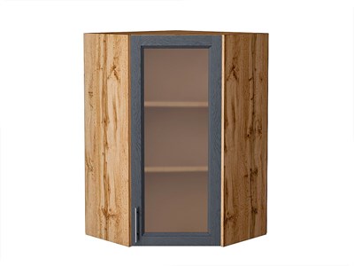 Шкаф верхний угловой остекленный Сканди Дуб Вотан, Graphite Softwood, 920 В*Ш*Г 920*600*600, фасад МДФ/Стекло  Graphite Softwood, корпус  Дуб Вотан ms2510VVT_62973