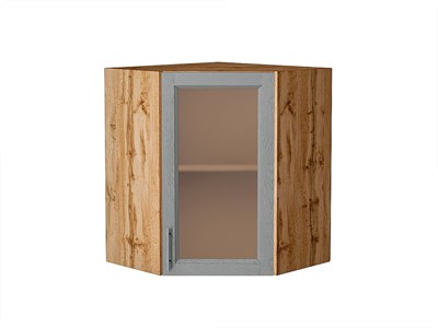 Шкаф верхний угловой остекленный Сканди Дуб Вотан, Grey Softwood, 720 В*Ш*Г 716*600*600, фасад МДФ/Стекло  Grey Softwood, корпус  Дуб Вотан ms2510VVT_62970