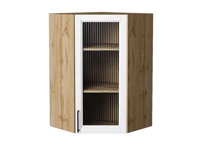 Шкаф верхний угловой остекленный Сканди Дуб Вотан, White Silkwood, 920 В*Ш*Г 920*600*600, фасад МДФ/Стекло  White Silkwood, корпус  Дуб Вотан ms2510VVT_70249