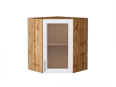 Шкаф верхний угловой остекленный Сканди Дуб Вотан, White Softwood, 720 В*Ш*Г 716*600*600, фасад МДФ/Стекло  White Softwood, корпус  Дуб Вотан ms2510VVT_62966