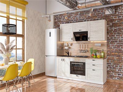 Кухонный гарнитур модульный Лофт-05 В*Ш*Г 2140*1800*600, фасад МДФ  Nordic Oak, корпус  Белый, столешница  Дуб натуральный ms2510VVT_60732
