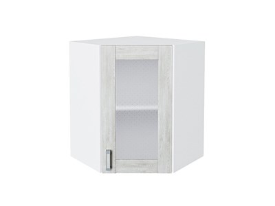 Шкаф верхний угловой остекленный Лофт Белый, Nordic Oak, 720 В*Ш*Г 716*600*600, фасад МДФ/Стекло  Nordic Oak, корпус  Белый ms2510VVT_36001