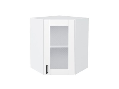 Шкаф верхний угловой остекленный Лофт Белый, Super White, 720 В*Ш*Г 716*600*600, фасад МДФ/Стекло  Super White, корпус  Белый ms2510VVT_55274