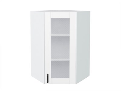 Шкаф верхний угловой остекленный Лофт Белый, Super White, 920 В*Ш*Г 920*600*600, фасад МДФ/Стекло  Super White, корпус  Белый ms2510VVT_55275