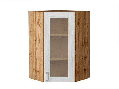 Шкаф верхний угловой остекленный Лофт Дуб Вотан, Nordic Oak, 920 В*Ш*Г 920*600*600, фасад МДФ/Стекло  Nordic Oak, корпус  Дуб Вотан ms2510VVT_63319