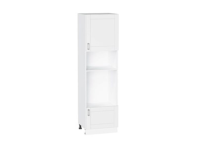 Шкаф пенал с 1-ой дверцей и ящиком под технику Лофт Белый, White Silk, 2140 В*Ш*Г 2132*600*576, фасад МДФ  White Silk, корпус  Белый ms2510VVT_60114