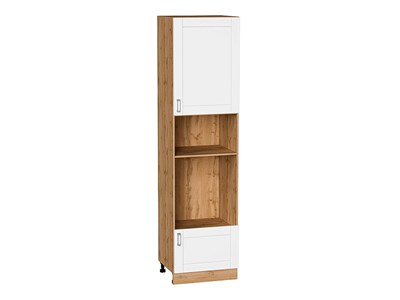 Шкаф пенал с 1-ой дверцей и ящиком под технику Лофт Дуб Вотан, White Silk, 2340 В*Ш*Г 2336*600*576, фасад МДФ  White Silk, корпус  Дуб Вотан ms2510VVT_63411