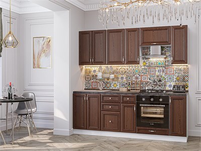 Кухонный гарнитур модульный Шале-01 В*Ш*Г 2140*2200*600, фасад МДФ  Brown Dreamline, корпус  Белый, столешница  Мрамор черный ms2510VVT_54044