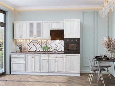 Кухонный гарнитур модульный Шале-02 В*Ш*Г 2140*2700*600, фасад МДФ/Стекло  White Dreamline, корпус  Белый, столешница  Мрамор черный ms2510VVT_54045