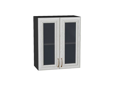 Шкаф верхний с 2-мя остекленными дверцами Шале Graphite, White Dreamline, 720, 600 В*Ш*Г 716*600*320, фасад МДФ/Стекло  White Dreamline, корпус  Graphite ms2510VVT_53831