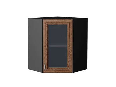 Шкаф верхний угловой остекленный Шале Graphite, Brown Dreamline, 720 В*Ш*Г 716*600*600, фасад МДФ/Стекло  Brown Dreamline, корпус  Graphite ms2510VVT_53857