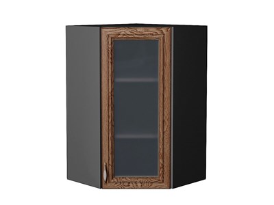 Шкаф верхний угловой остекленный Шале Graphite, Brown Dreamline, 920 В*Ш*Г 920*600*600, фасад МДФ/Стекло  Brown Dreamline, корпус  Graphite ms2510VVT_53858