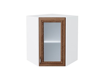Шкаф верхний угловой остекленный Шале Белый, Brown Dreamline, 720 В*Ш*Г 716*600*600, фасад МДФ/Стекло  Brown Dreamline, корпус  Белый ms2510VVT_53855