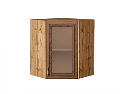 Шкаф верхний угловой остекленный Шале Дуб Вотан, Brown Dreamline, 720 В*Ш*Г 716*600*600, фасад МДФ/Стекло  Brown Dreamline, корпус  Дуб Вотан ms2510VVT_61344