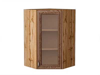 Шкаф верхний угловой остекленный Шале Дуб Вотан, Brown Dreamline, 920 В*Ш*Г 920*600*600, фасад МДФ/Стекло  Brown Dreamline, корпус  Дуб Вотан ms2510VVT_61348
