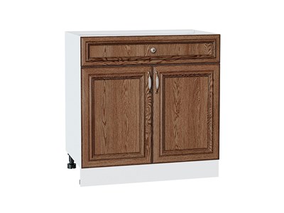 Шкаф нижний с 2-мя дверцами и ящиком Шале Белый, Brown Dreamline, 800 В*Ш*Г 816*800*480, фасад МДФ  Brown Dreamline, корпус  Белый ms2510VVT_56613