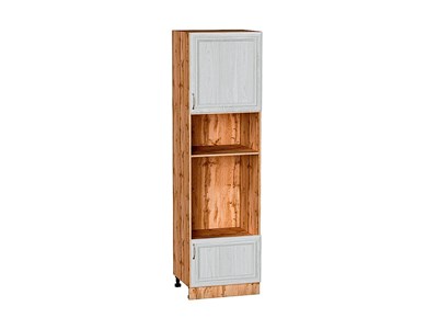 Шкаф пенал с 1-ой дверцей и ящиком под технику Шале Дуб Вотан, White Dreamline, 2140 В*Ш*Г 2132*600*576, фасад МДФ  White Dreamline, корпус  Дуб Вотан ms2510VVT_61395