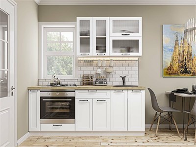 Кухонный гарнитур модульный Барселона-03 В*Ш*Г 2140*2000*600, фасад МДФ/Стекло  Белый, корпус  Белый, столешница  Редондо ms2510VVT_77581