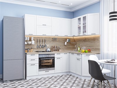 Кухонный гарнитур модульный Барселона-05 В*Ш*Г 2140*2200/1600*600, фасад МДФ/Стекло  Белый, корпус  Белый, столешница  Редондо ms2510VVT_77587