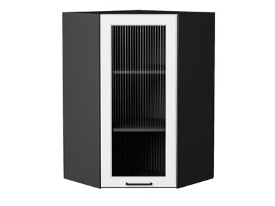 Шкаф верхний угловой остекленный Барселона Graphite, Белый, 920 В*Ш*Г 920*600*606, фасад МДФ/Стекло  Белый, корпус  Graphite ms2510VVT_53271