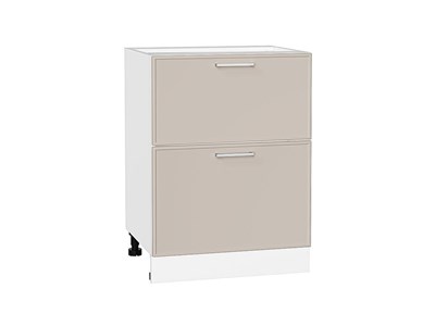 Шкаф нижний с 2-мя ящиками Квадро Белый, Кашемир В*Ш*Г 816*600*481, фасад МДФ  Кашемир, корпус  Белый ms2510VVT_73546
