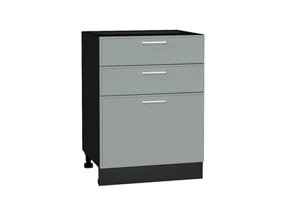 Шкаф нижний с 3-мя ящиками Квадро Graphite, Аквамарин, 600 В*Ш*Г 816*600*481, фасад МДФ  Аквамарин, корпус  Graphite ms2510VVT_73655