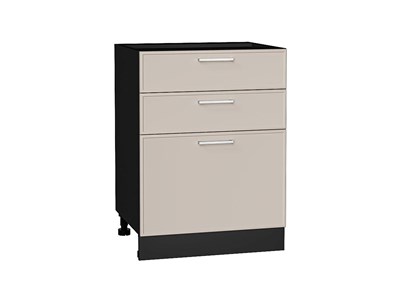 Шкаф нижний с 3-мя ящиками Квадро Graphite, Кашемир, 600 В*Ш*Г 816*600*481, фасад МДФ  Кашемир, корпус  Graphite ms2510VVT_73656