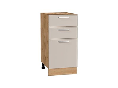 Шкаф нижний с 3-мя ящиками Квадро Дуб Вотан, Кашемир, 400 В*Ш*Г 816*400*481, фасад МДФ  Кашемир, корпус  Дуб Вотан ms2510VVT_73621