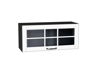 Шкаф верхний горизонтальный остекленный Дублин Graphite, Special White, 800 В*Ш*Г 358*800*318, фасад МДФ/Стекло  Special White, корпус  Graphite ms2510VVT_74272