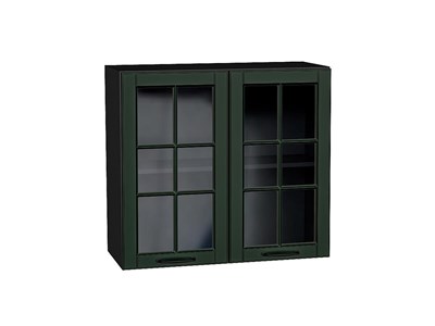 Шкаф верхний с 2-мя остекленными дверцами Дублин Graphite, Special Green, 720, 800 В*Ш*Г 716*800*318, фасад МДФ/Стекло  Special Green, корпус  Graphite ms2510VVT_74309