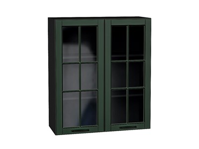 Шкаф верхний с 2-мя остекленными дверцами Дублин Graphite, Special Green, 920, 800 В*Ш*Г 920*800*318, фасад МДФ/Стекло  Special Green, корпус  Graphite ms2510VVT_74311