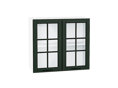 Шкаф верхний с 2-мя остекленными дверцами Дублин Белый, Special Green, 720, 800 В*Ш*Г 716*800*318, фасад МДФ/Стекло  Special Green, корпус  Белый ms2510VVT_74293