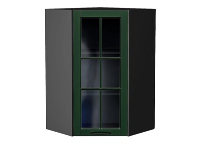 Шкаф верхний угловой остекленный Дублин Graphite, Special Green, 920 В*Ш*Г 920*600*600, фасад МДФ/Стекло  Special Green, корпус  Graphite ms2510VVT_74287