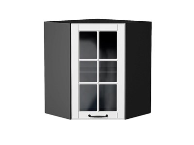 Шкаф верхний угловой остекленный Дублин Graphite, Special White, 720 В*Ш*Г 716*600*600, фасад МДФ/Стекло  Special White, корпус  Graphite ms2510VVT_74284