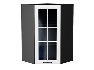 Шкаф верхний угловой остекленный Дублин Graphite, Special White, 920 В*Ш*Г 920*600*600, фасад МДФ/Стекло  Special White, корпус  Graphite ms2510VVT_74285