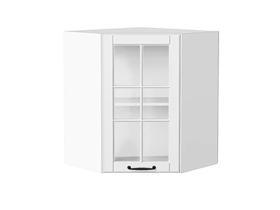 Шкаф верхний угловой остекленный Дублин Белый, Special White, 720 В*Ш*Г 716*600*600, фасад МДФ/Стекло  Special White, корпус  Белый ms2510VVT_74276