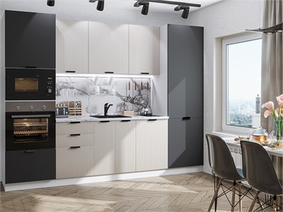 Кухонный гарнитур модульный Евро Лайн-01 В*Ш*Г 2140*2800*600, фасад МДФ  Агат/Антрацит, корпус  Белый, столешница  Гранит белый глянец ms2510VVT_77592
