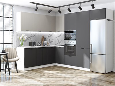 Кухонный гарнитур модульный Евро Лайн-03 В*Ш*Г 2140*2150/2800*600, фасад МДФ  Агат/Антрацит, корпус  Белый, столешница  Гранит белый глянец ms2510VVT_77596