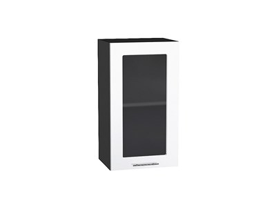 Шкаф верхний с 1-ой остекленной дверцей Валерия-М Graphite, Белый глянец, 720, 400 В*Ш*Г 716*400*318, фасад МДФ/Стекло  Белый глянец, корпус  Graphite ms2510VVT_37812