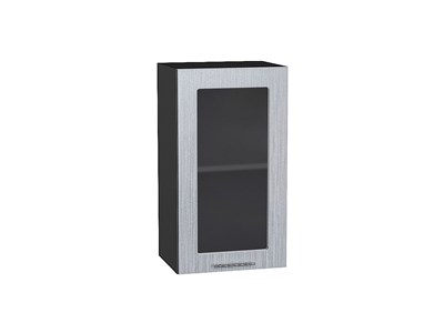 Шкаф верхний с 1-ой остекленной дверцей Валерия-М Graphite, Серый металлик дождь светлый, 720, 400 В*Ш*Г 716*400*318, фасад МДФ/Стекло  Серый металлик дождь светлый, корпус  Graphite ms2510VVT_37830