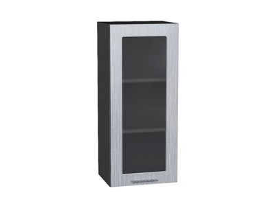 Шкаф верхний с 1-ой остекленной дверцей Валерия-М Graphite, Серый металлик дождь светлый, 920, 400 В*Ш*Г 920*400*318, фасад МДФ/Стекло  Серый металлик дождь светлый, корпус  Graphite ms2510VVT_40716